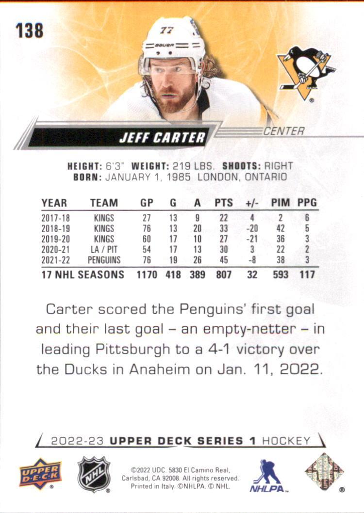 2022-23 Upper Deck #138 Jeff Carter 1