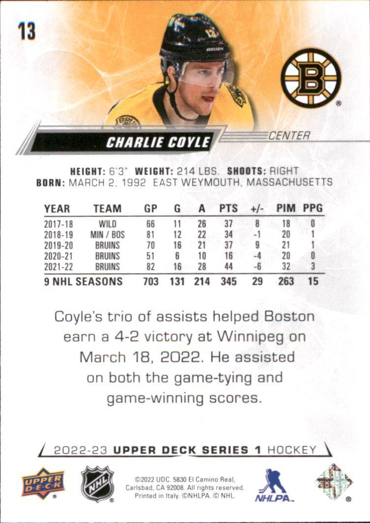 2022-23 Upper Deck #13 Charlie Coyle 1