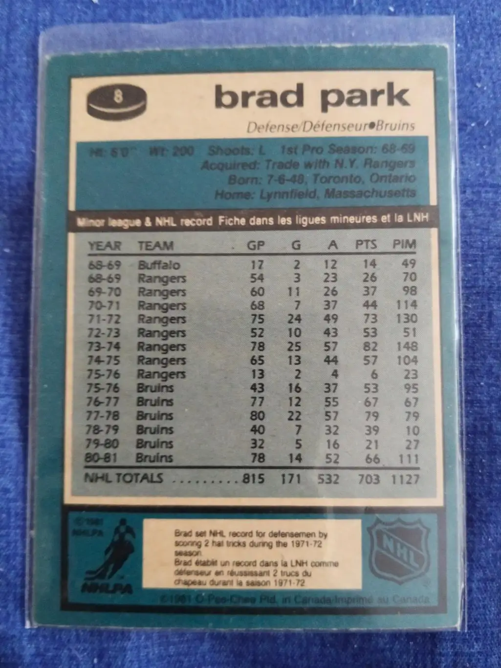 1981-82 O-Pee-Chee #8 Brad Park 1
