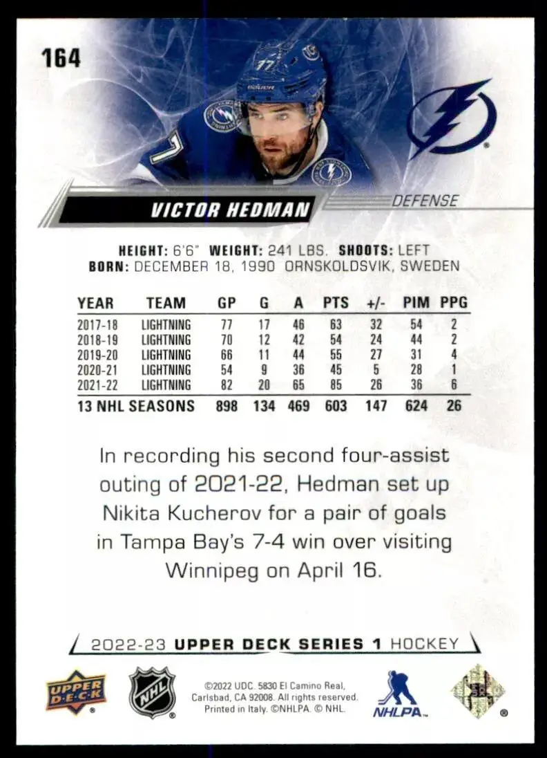 2022-23 Upper Deck #164 Victor Hedman 1