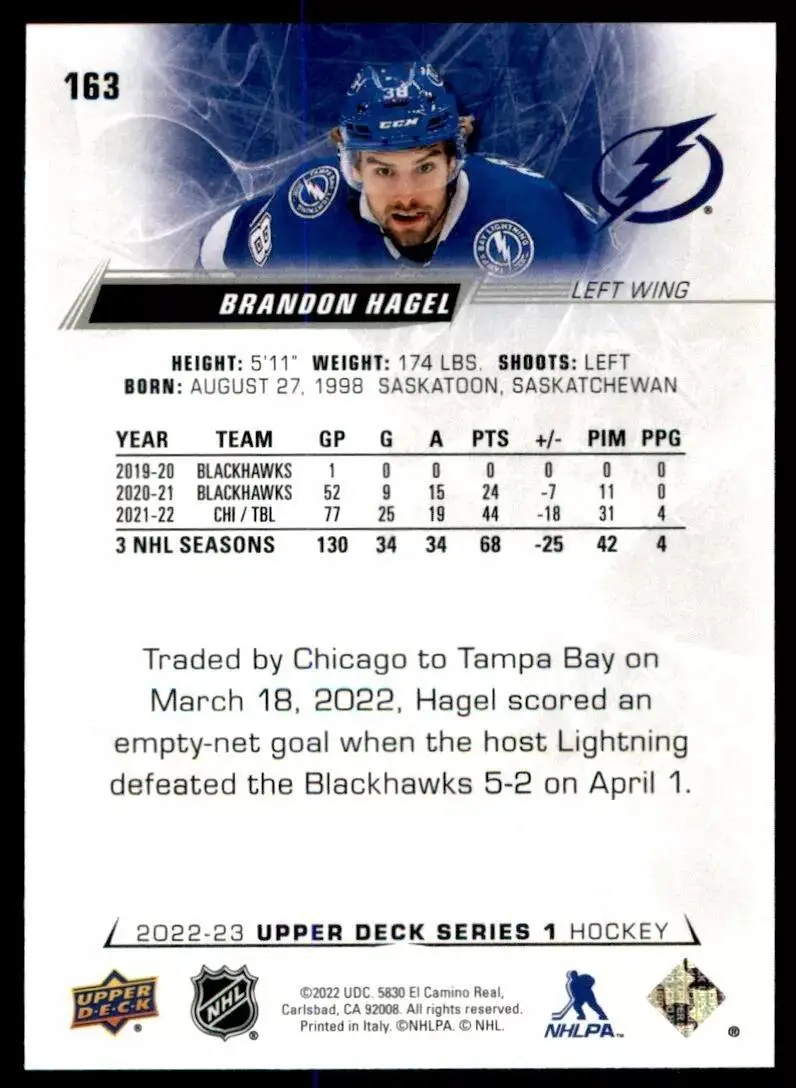 2022-23 Upper Deck #163 Brandon Hagel 1