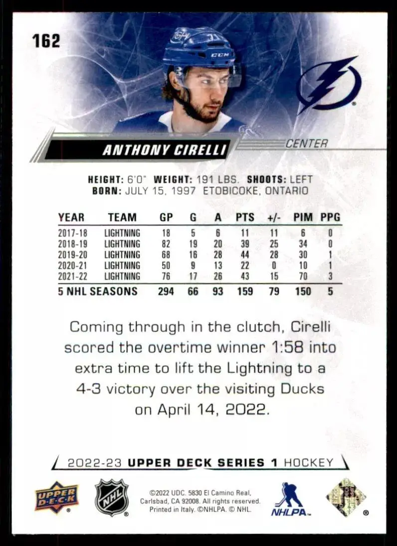 2022-23 Upper Deck #162 Anthony Cirelli 1