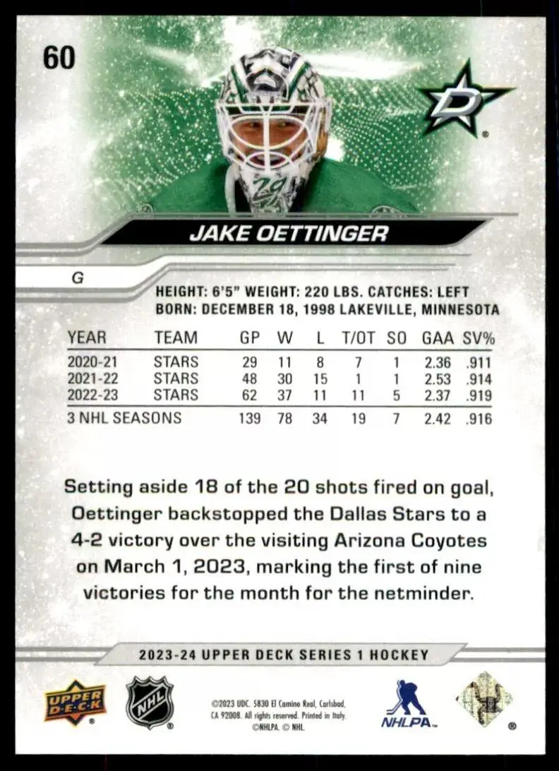 2023-24 Upper Deck #60 Jake Oettinger 1