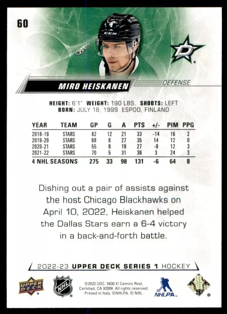 2022-23 Upper Deck #60 Miro Heiskanen 1
