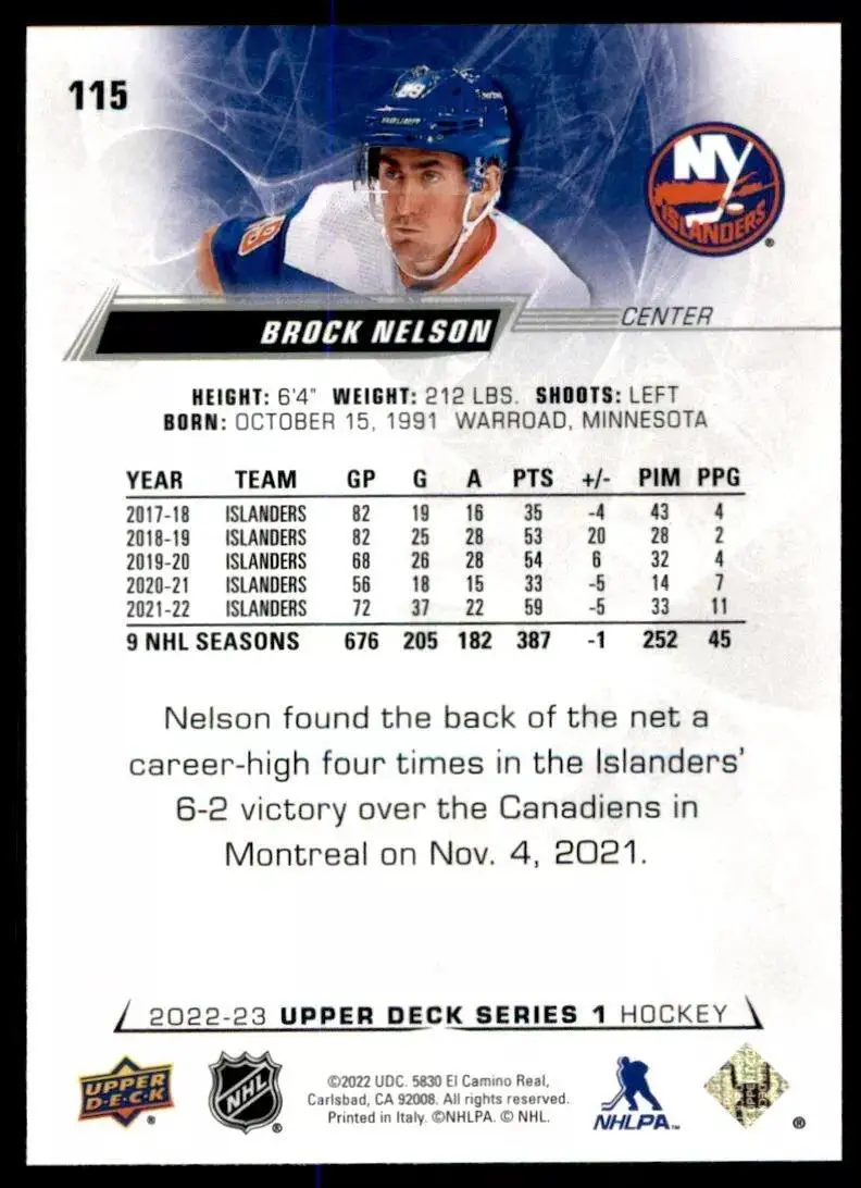 2022-23 Upper Deck #115 Brock Nelson 1