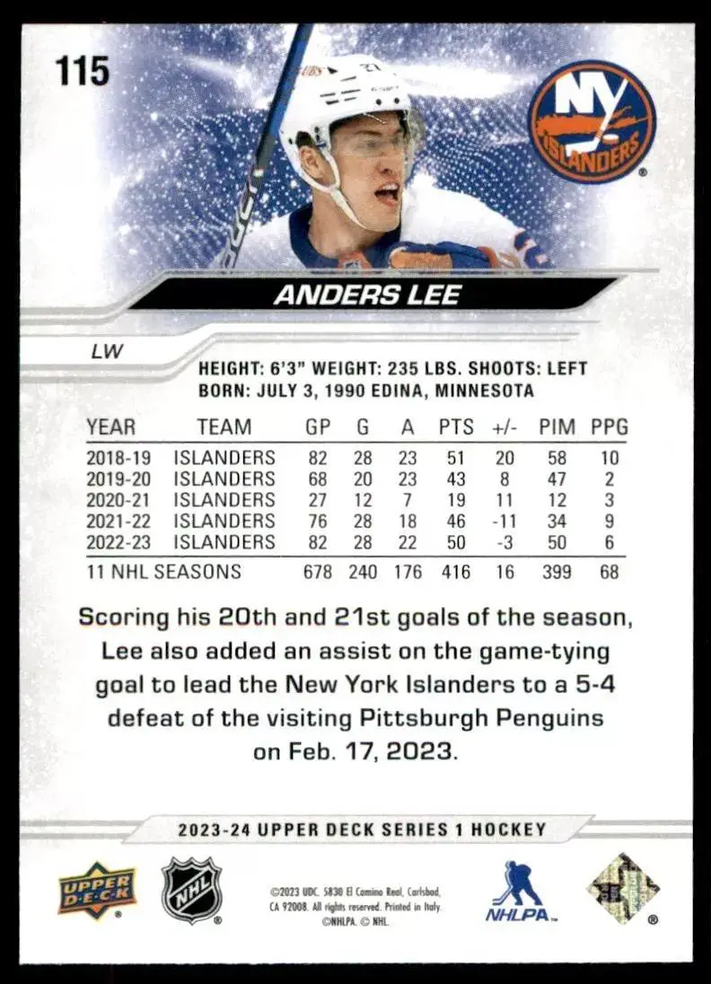 2023-24 Upper Deck #115 Anders Lee 1