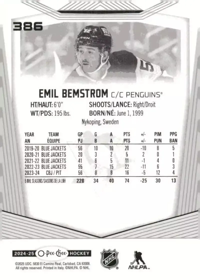 2024-25 O-Pee-Chee #386 Emil Bemstrom 1