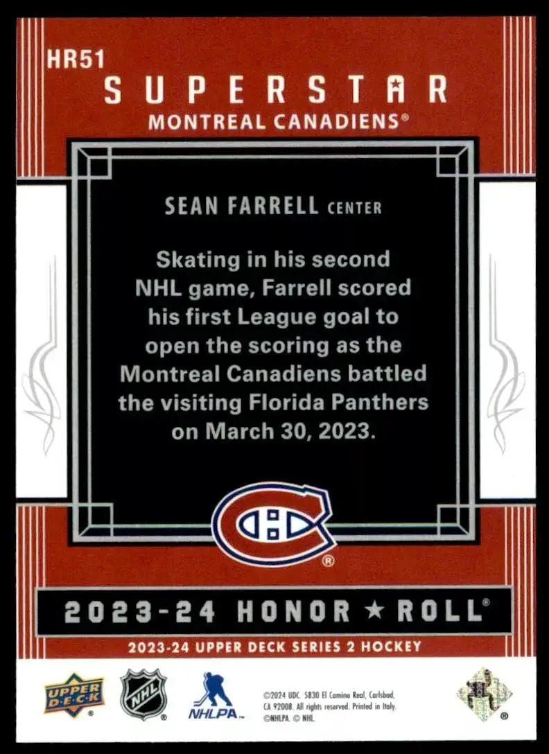2023-24 Upper Deck Honor Roll #HR51 Sean Farrell 1