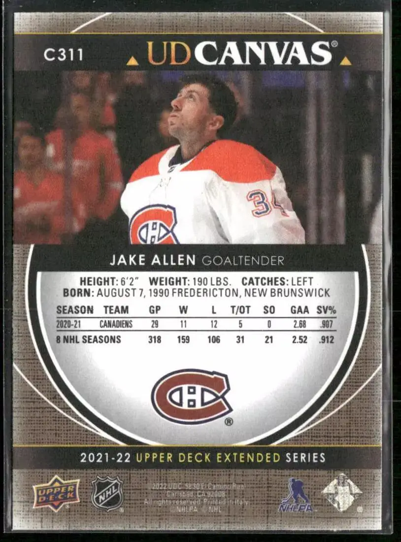 2021-22 Upper Deck Canvas #C311 Jake Allen 1