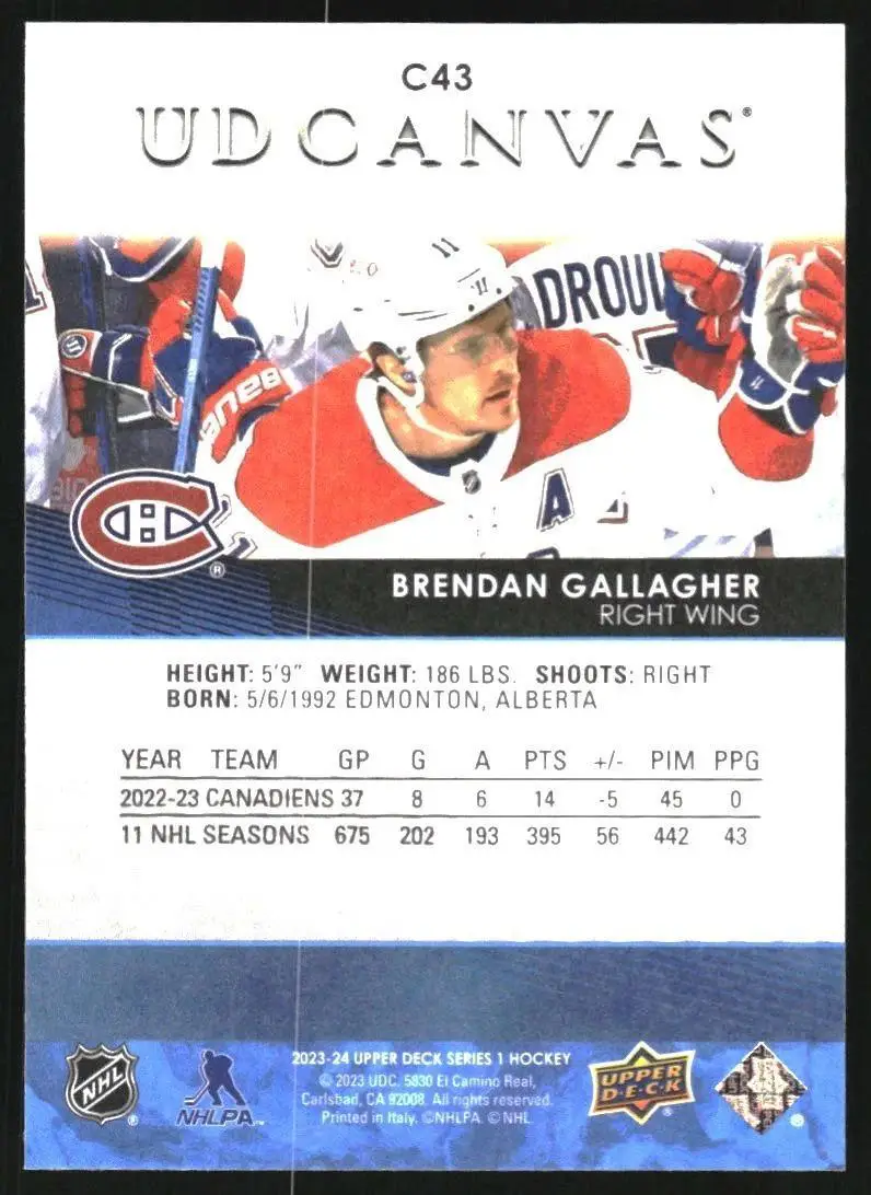 2023-24 Upper Deck UD Canvas #C43 Brendan Gallagher 1