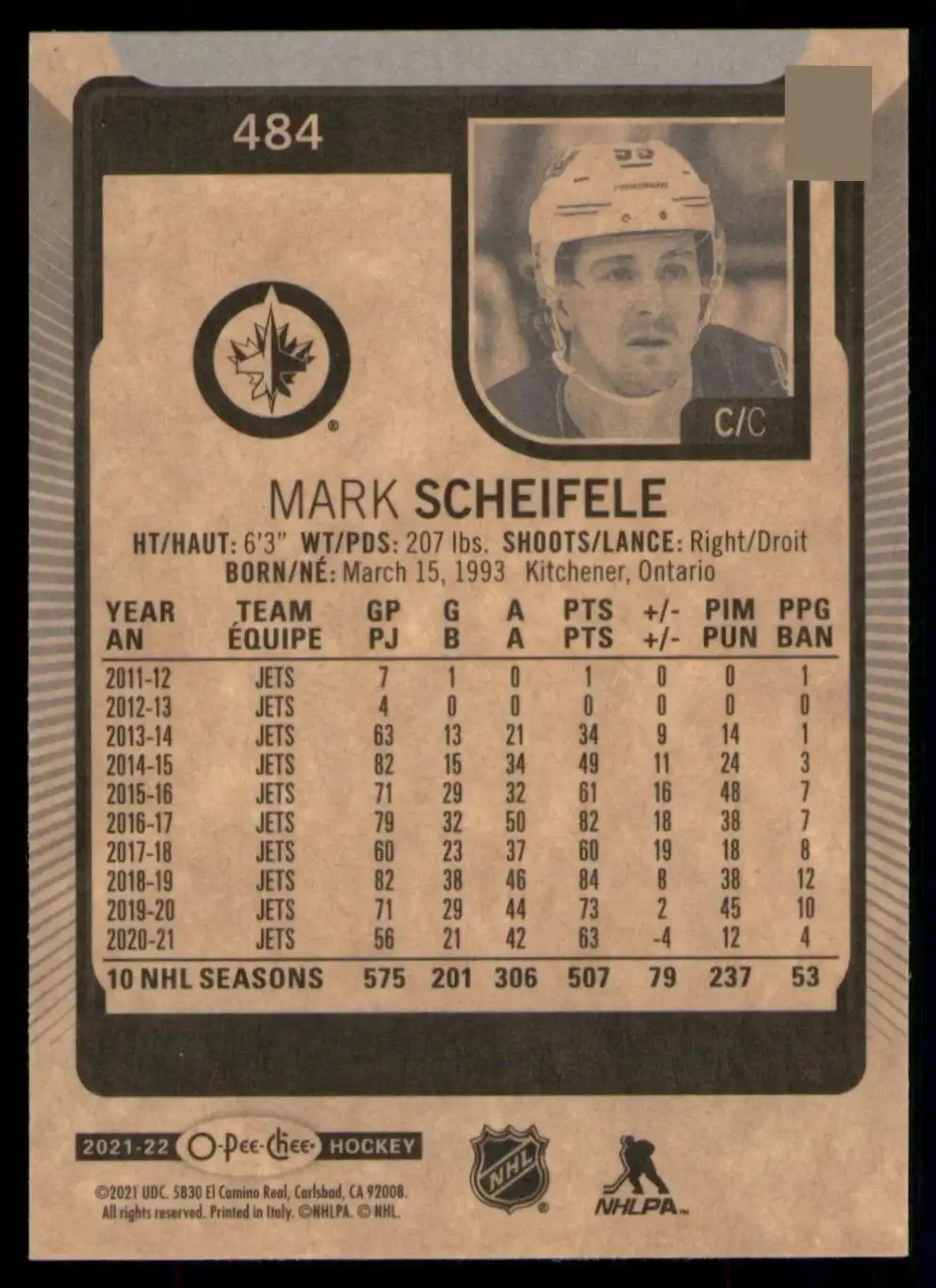 2021-22 O-Pee-Chee #484 Mark Scheifele 1
