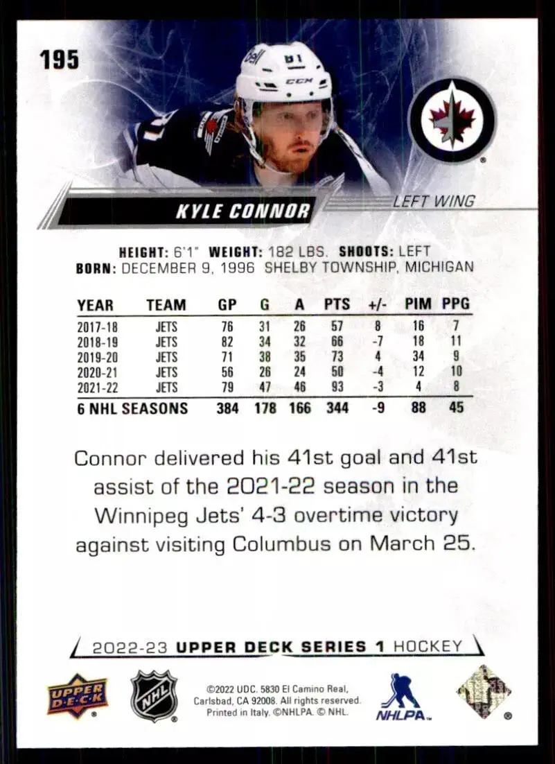 2022-23 Upper Deck #195 Kyle Connor 1