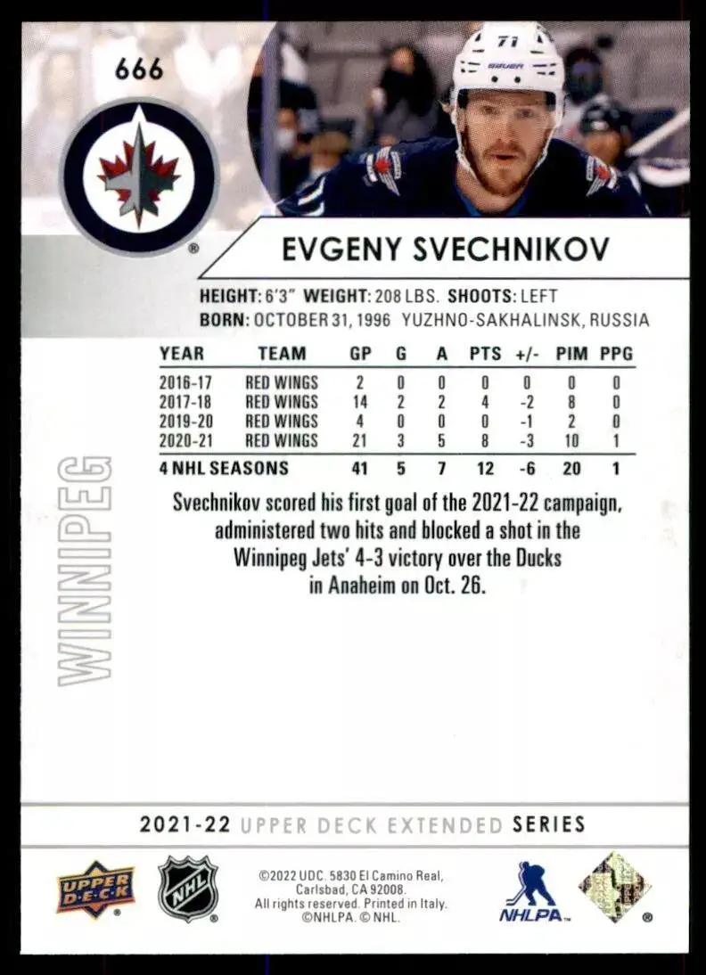 2021-22 Upper Deck #666 Evgeny Svechnikov 1