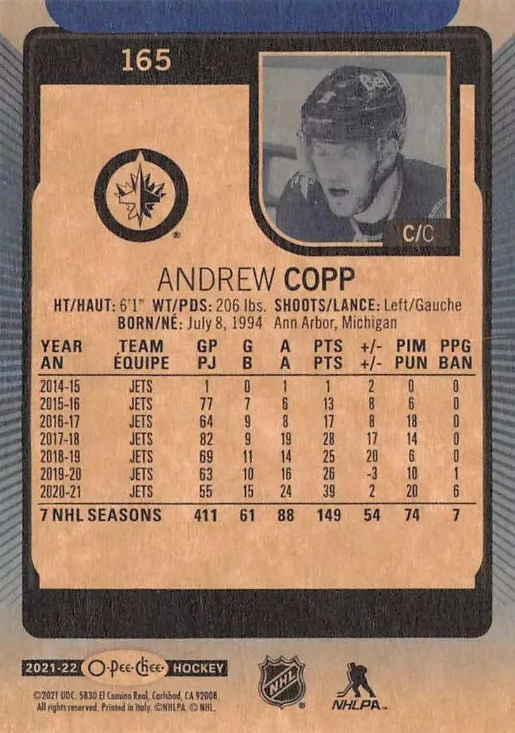 2021-22 O-Pee-Chee Blue #165 Andrew Copp 1