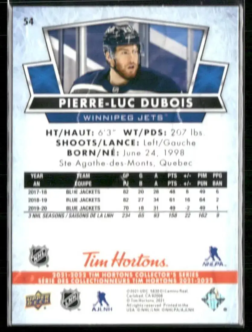 2021-22 Upper Deck Tim Hortons #54 Pierre-Luc Dubois 1