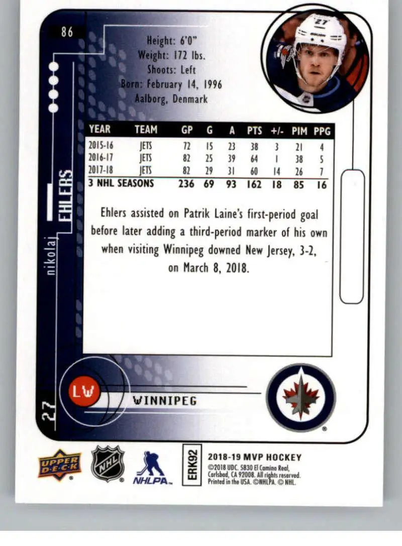2018-19 Upper Deck MVP 20th Anniversary Tribute Silver Script #86 Nikolaj Ehler 1