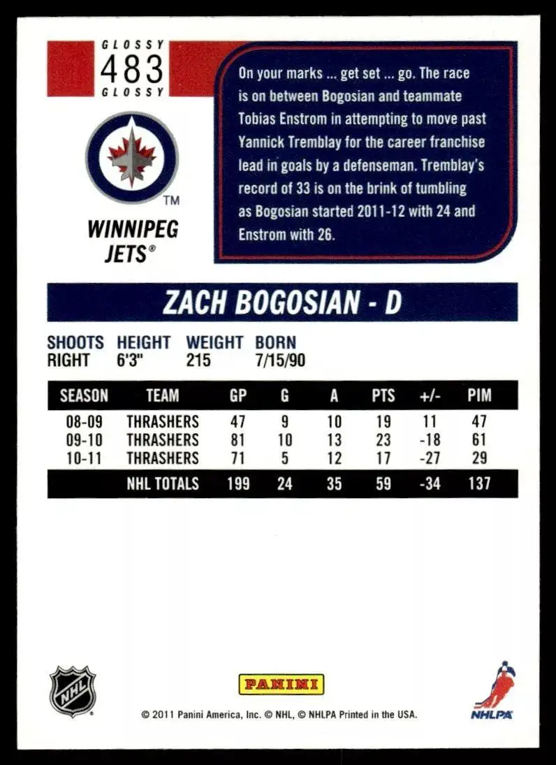 2011-12 Score #483 Zach Bogosian 1