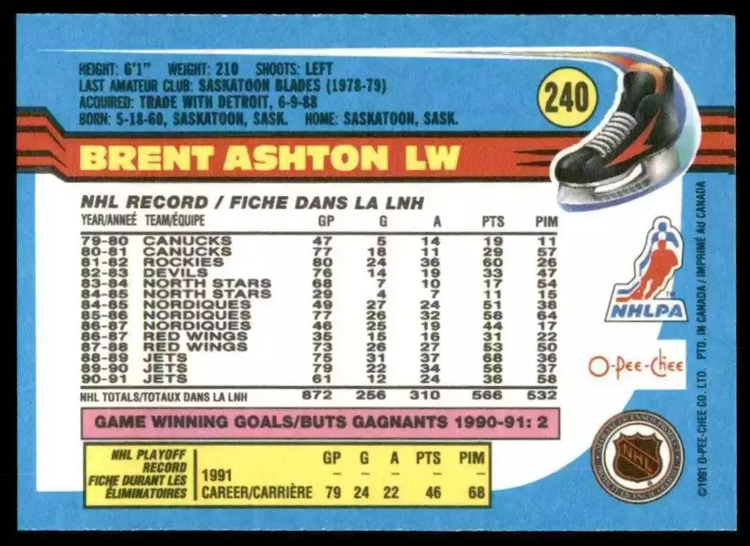 1991-92 O-Pee-Chee #240 Brent Ashton 1