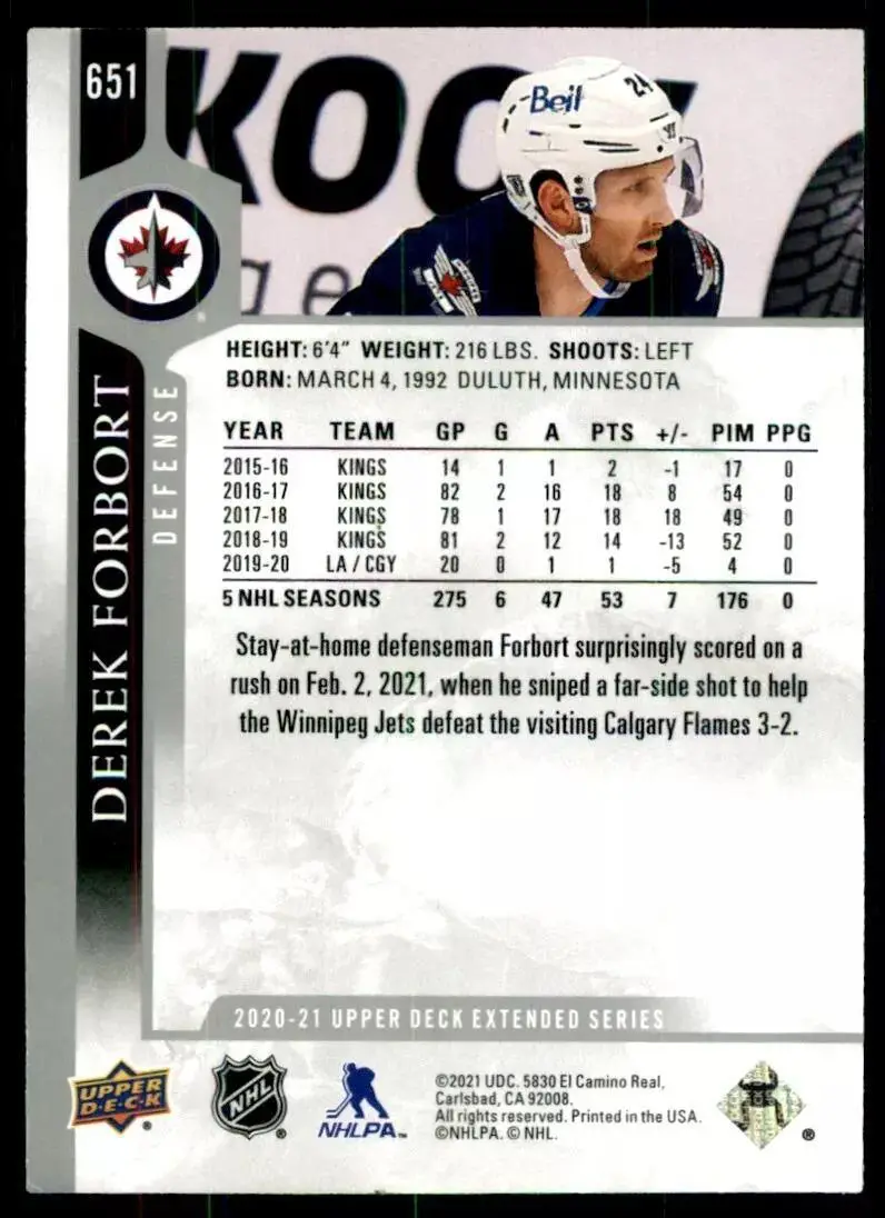 2020-21 Upper Deck #651 Derek Forbort 1