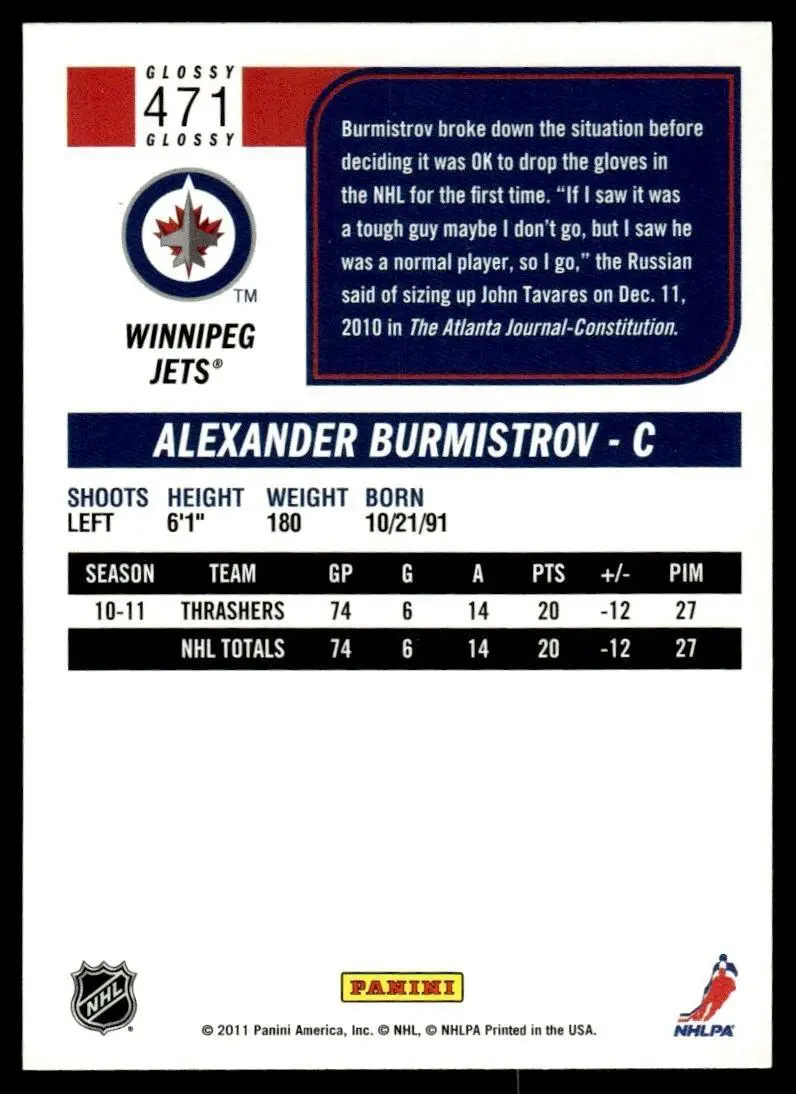 2011-12 Score Glossy #471 Alexander Burmistrov 1