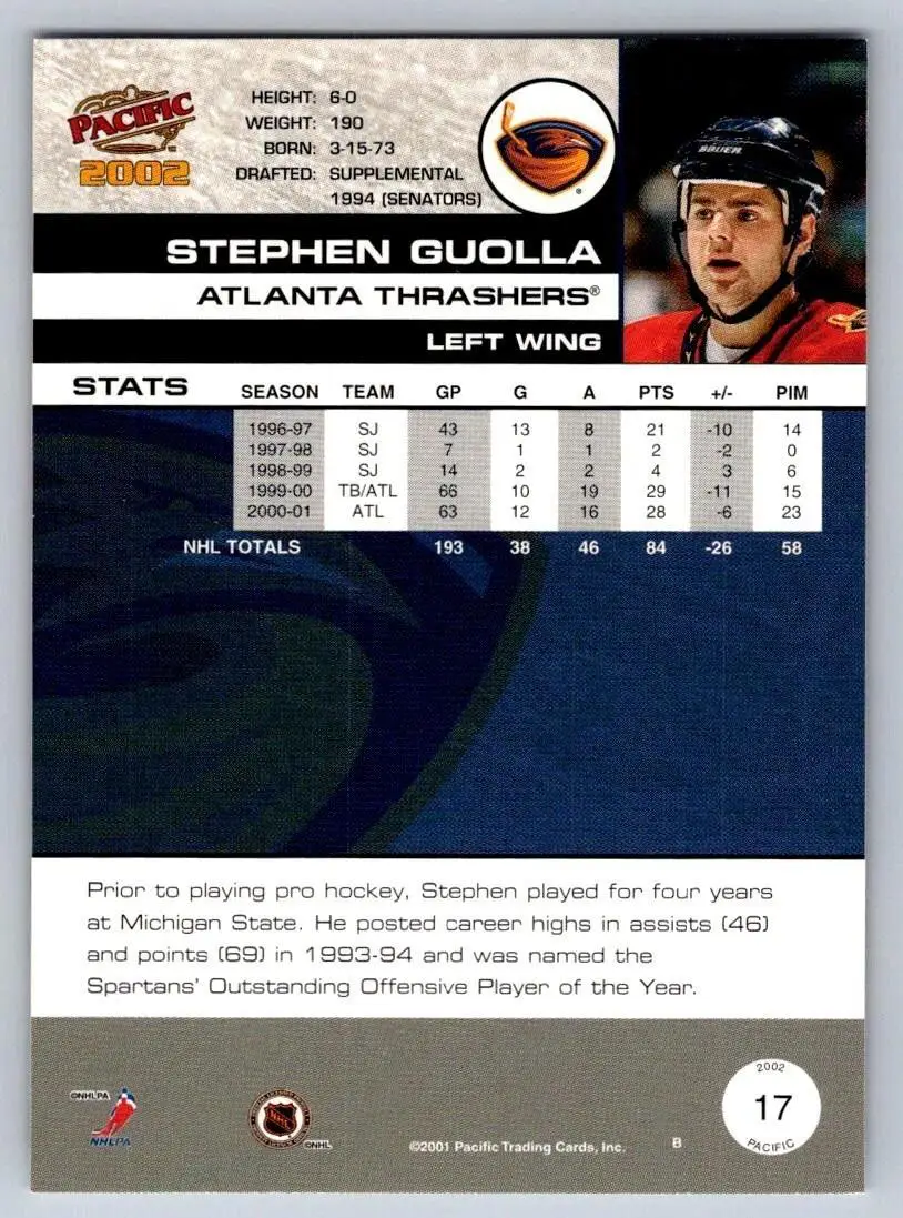 2001-02 Pacific #17 Stephen Guolla 1