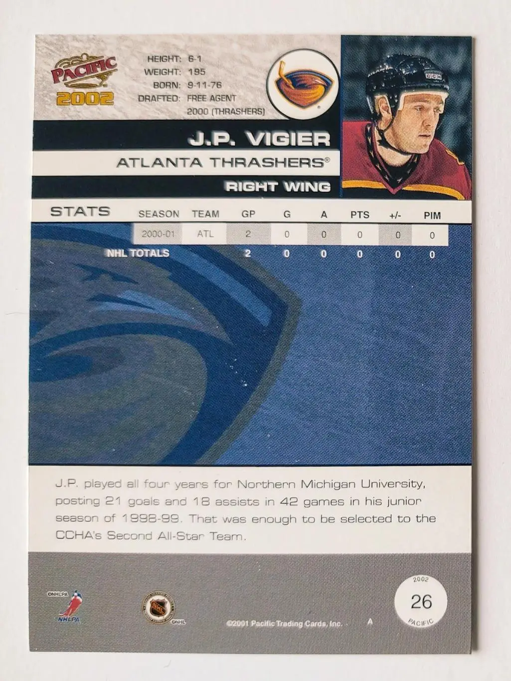 2001-02 Pacific #26 J.P. Vigier 1