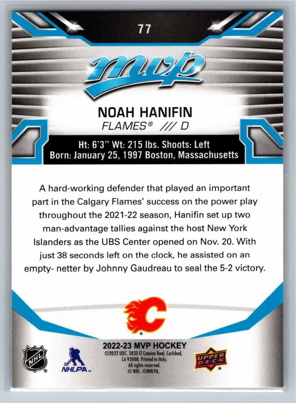 2022-23 Upper Deck MVP #77 Noah Hanifin 1