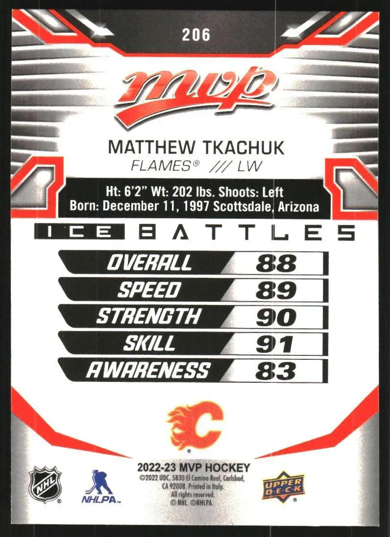 2022-23 Upper Deck MVP Ice Battles #206 Matthew Tkachuk SP 1