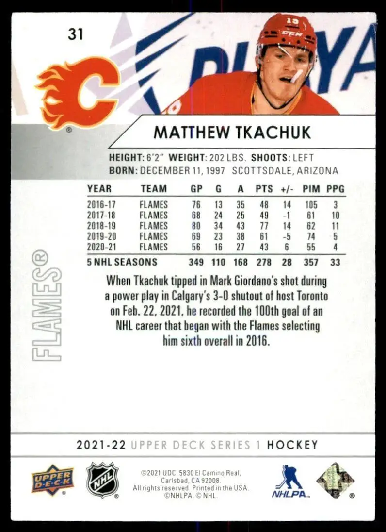 2021-22 Upper Deck #31 Matthew Tkachuk 1