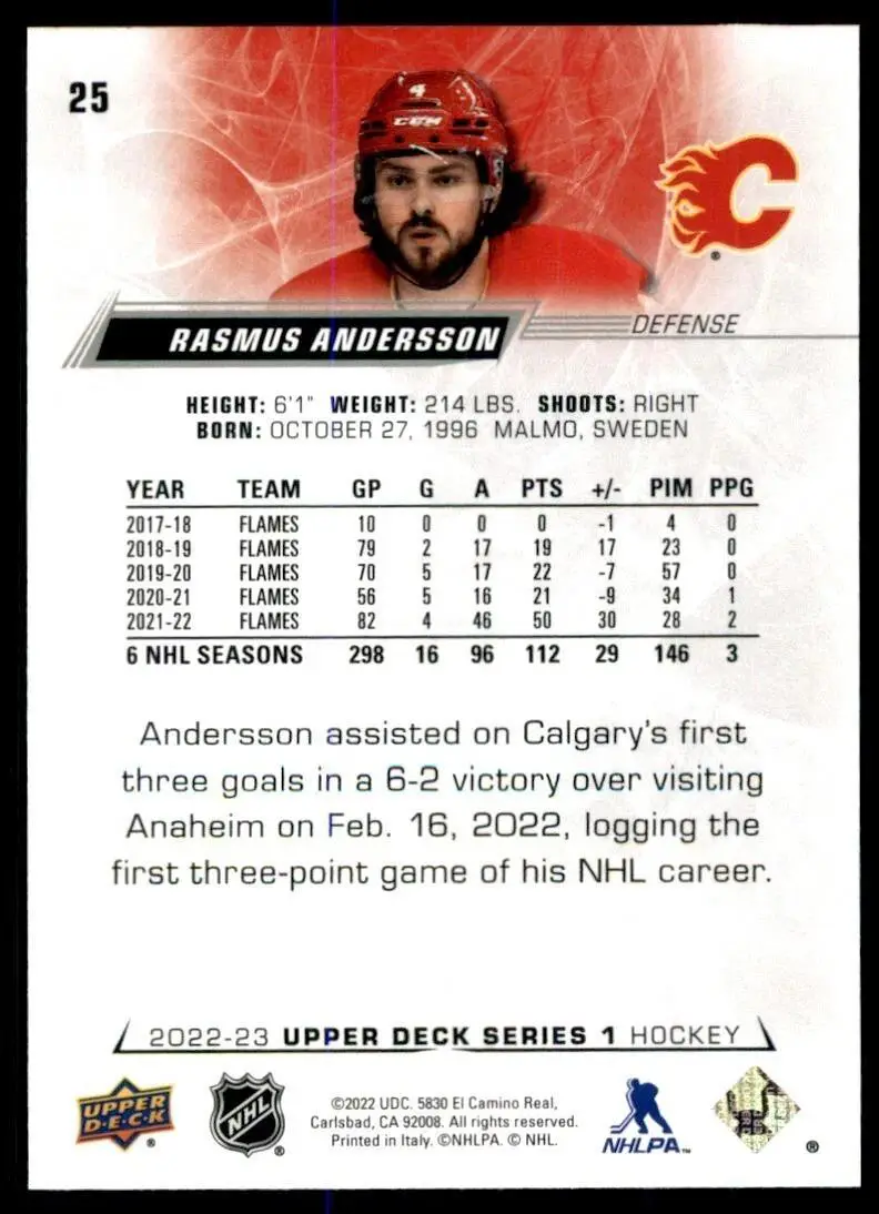 2022-23 Upper Deck #25 Rasmus Andersson 1