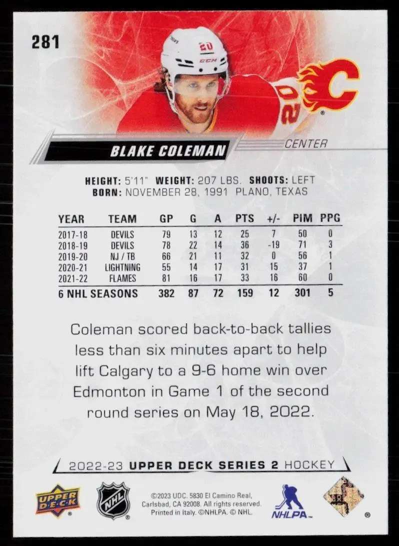 2022-23 Upper Deck #281 Blake Coleman 1