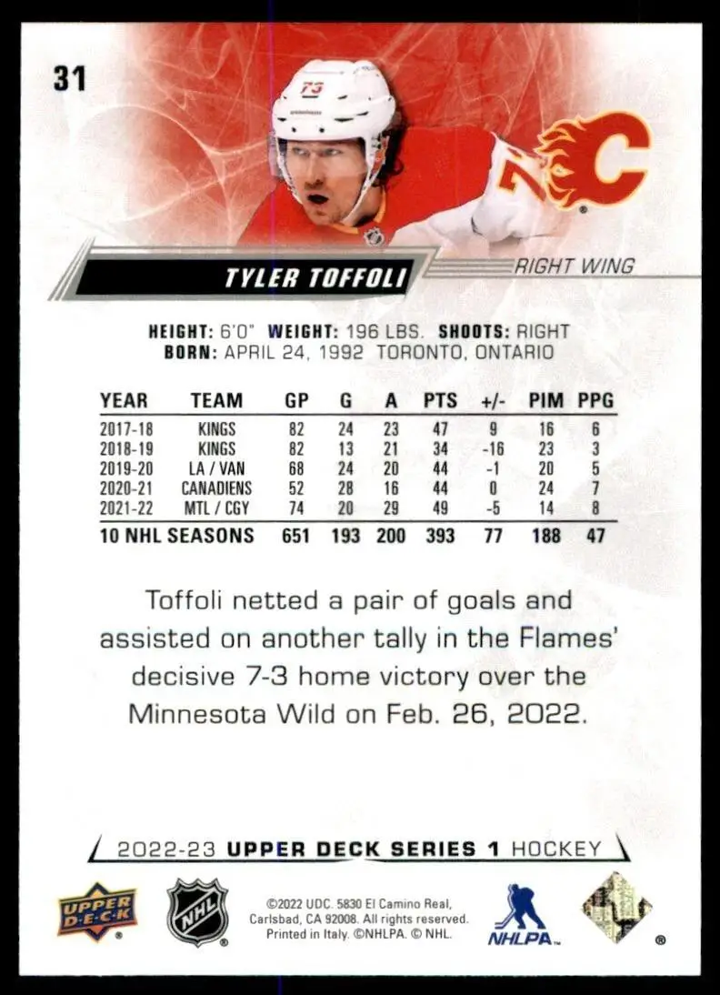 2022-23 Upper Deck #31 Tyler Toffoli 1