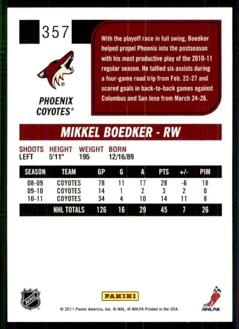 2011-12 Score #357 Mikkel Boedker 1