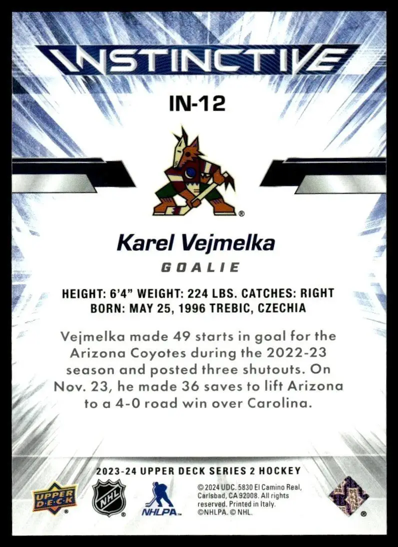 2023-24 Upper Deck Instinctive #IN12 Karel Vejmelka 1