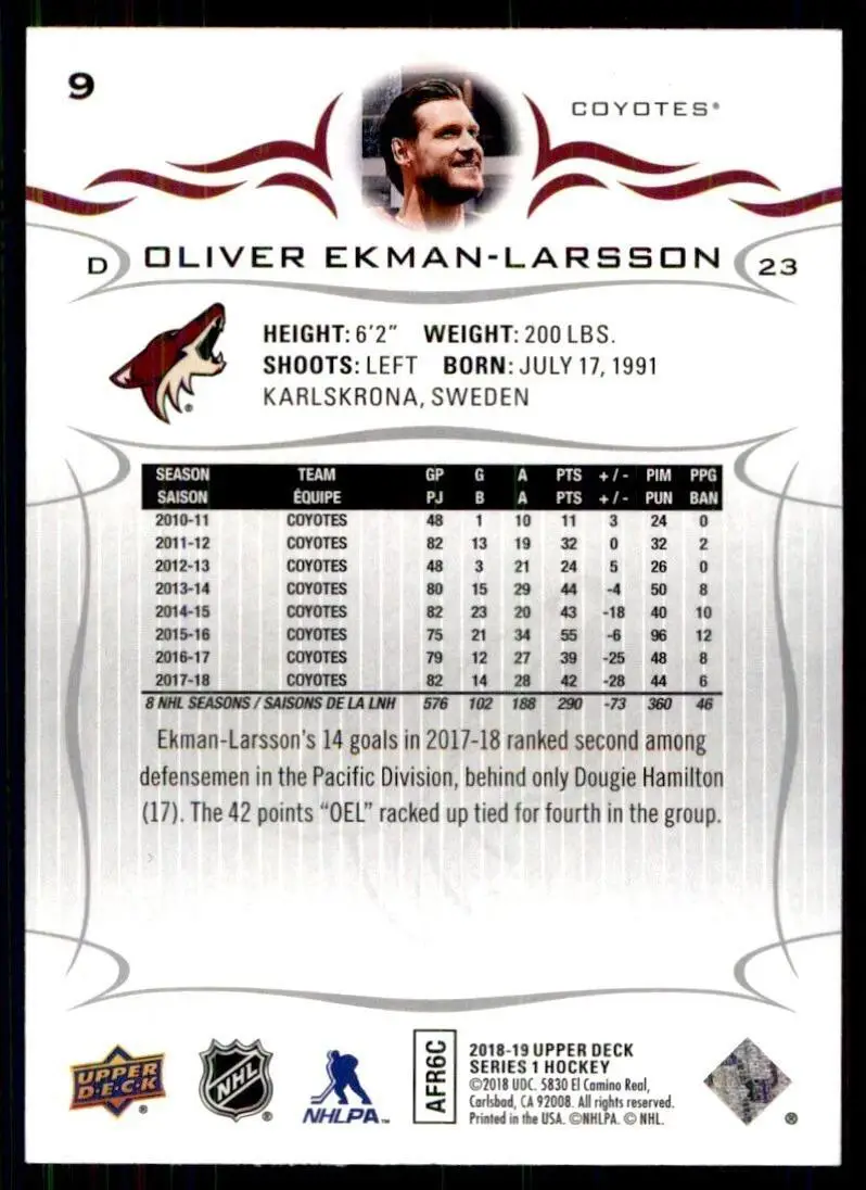 2018-19 Upper Deck #9 Oliver Ekman-Larsson 1