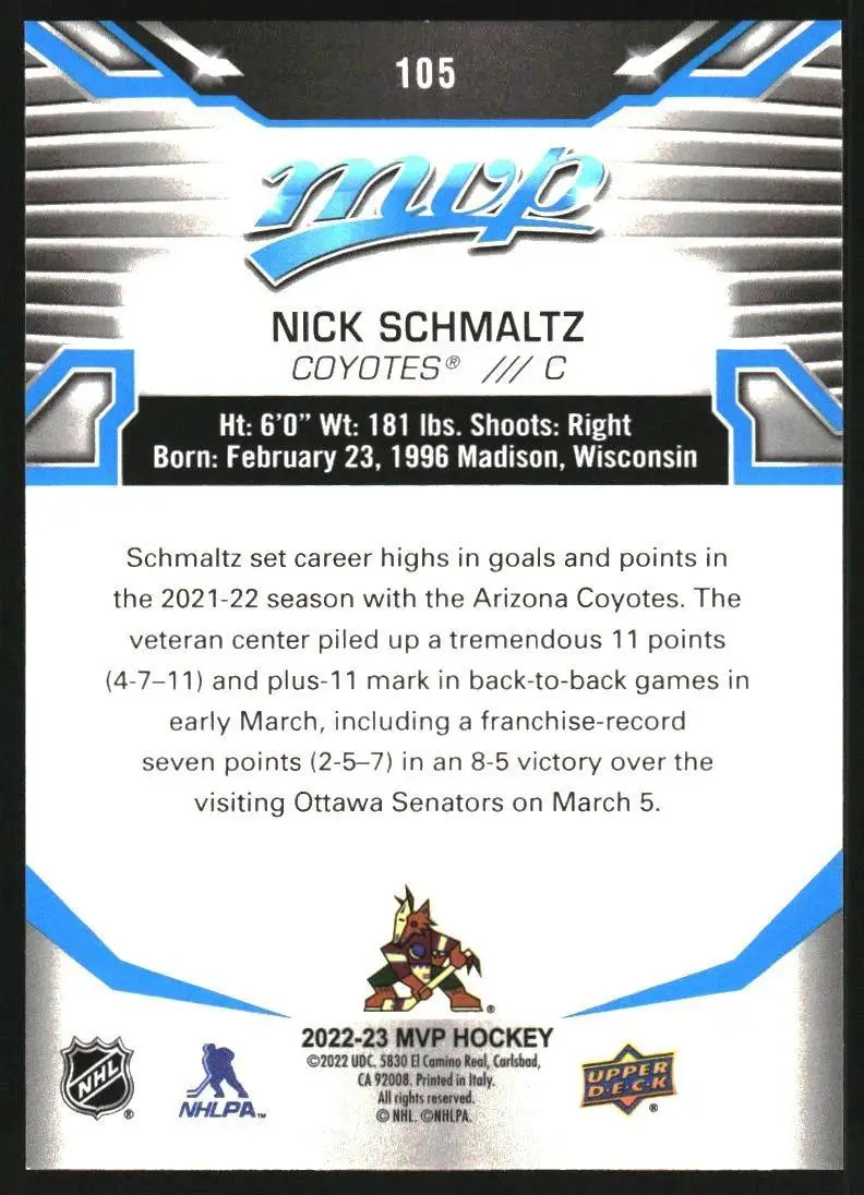2022-23 Upper Deck MVP #105 Nick Schmaltz 1