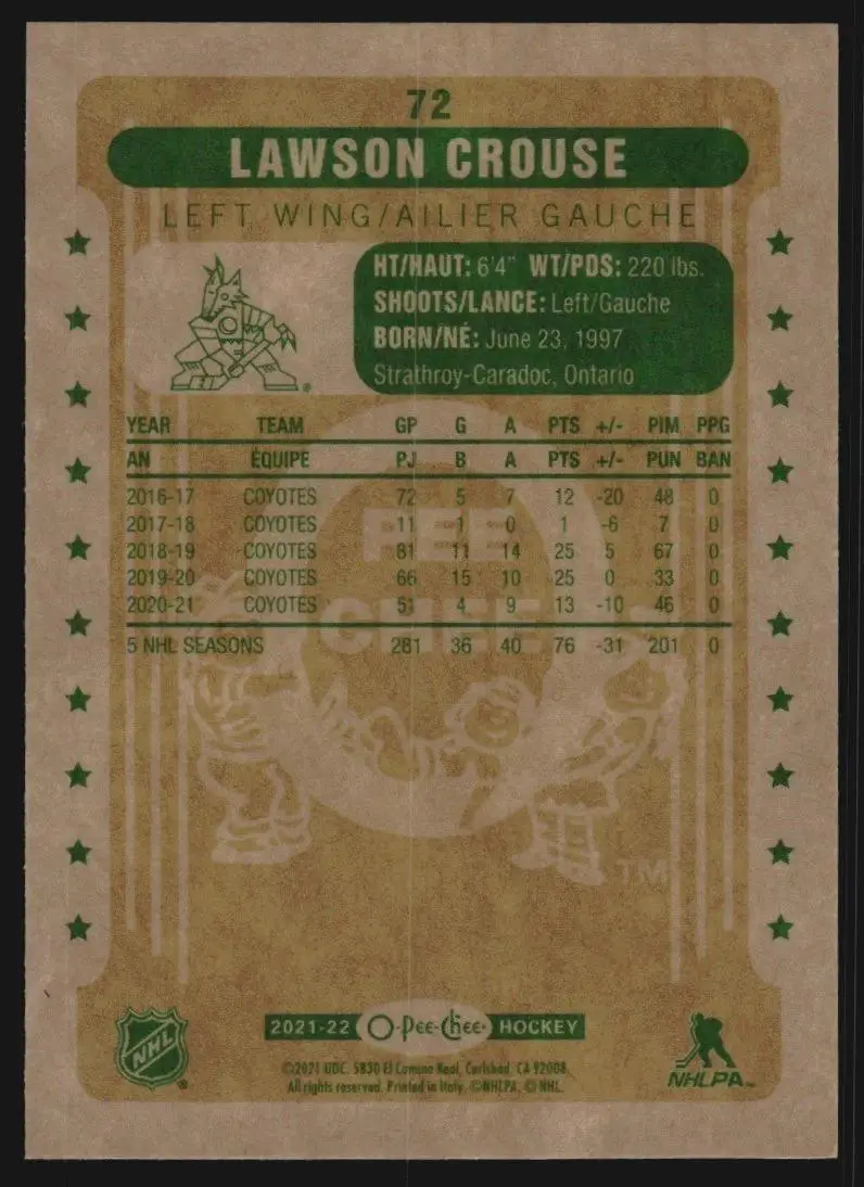 2021-22 O-Pee-Chee Retro #72 Lawson Crouse 1
