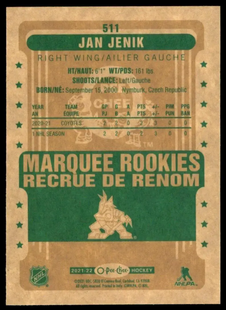 2021-22 O-Pee-Chee Retro #511 Jan Jenik 1