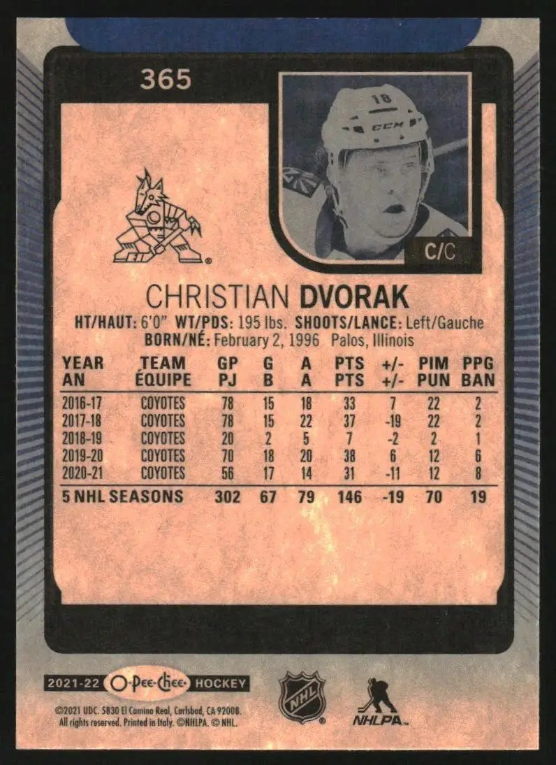 2021-22 O-Pee-Chee Blue #365 Christian Dvorak 1