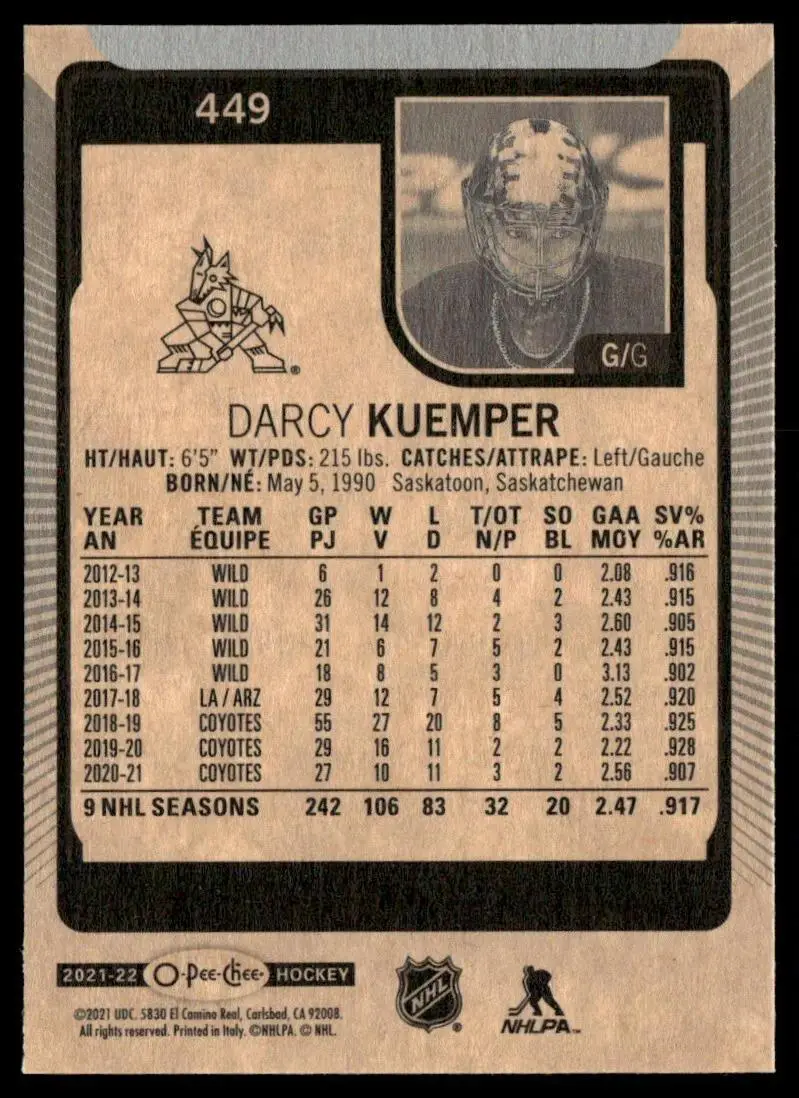 2021-22 O-Pee-Chee #449 Darcy Kuemper 1