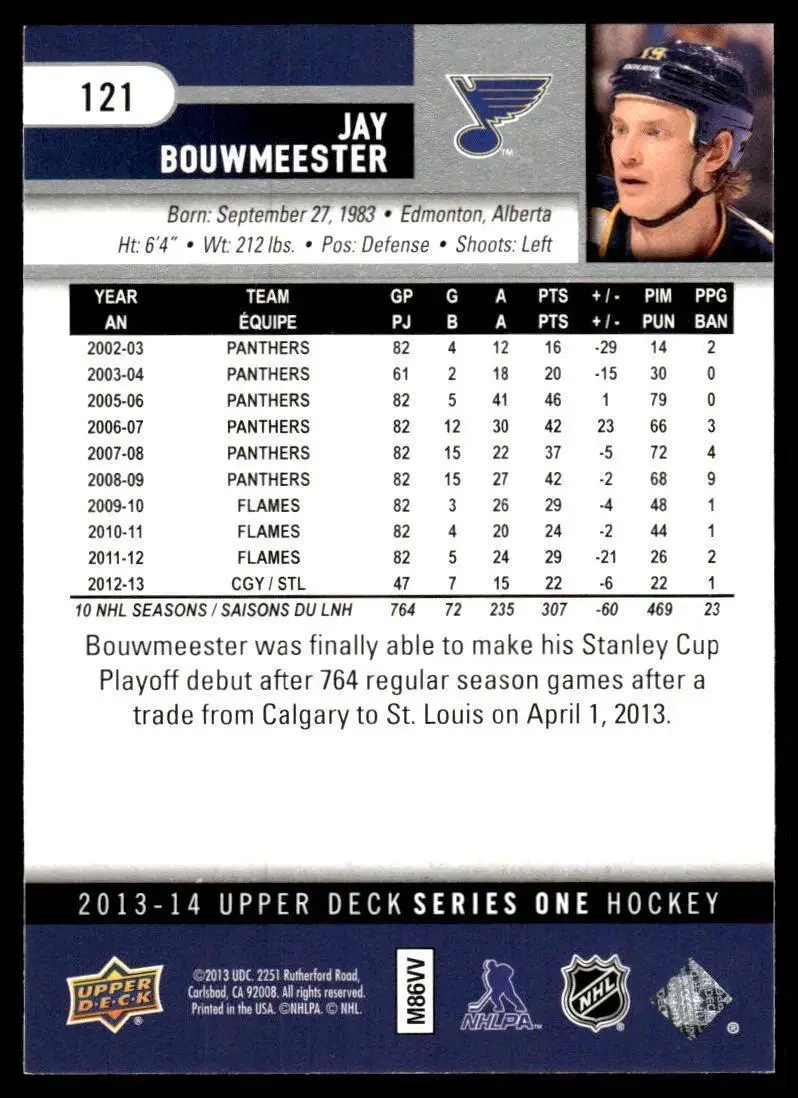 2013-14 Upper Deck #121 Jay Bouwmeester 1
