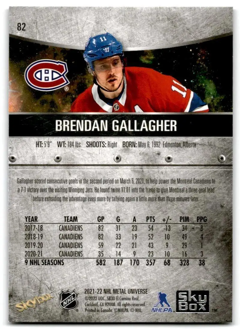 2021-22 Metal Universe #82 Brendan Gallagher 1