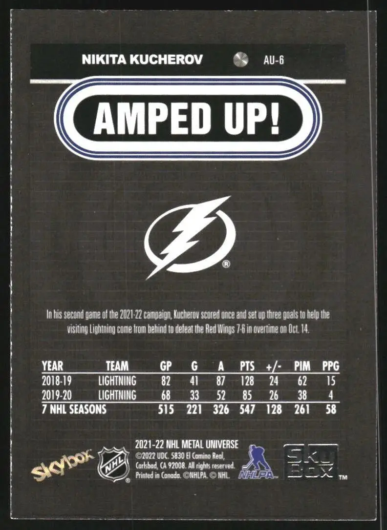 2021-22 Metal Universe Amped Up #AU6 Nikita Kucherov 1