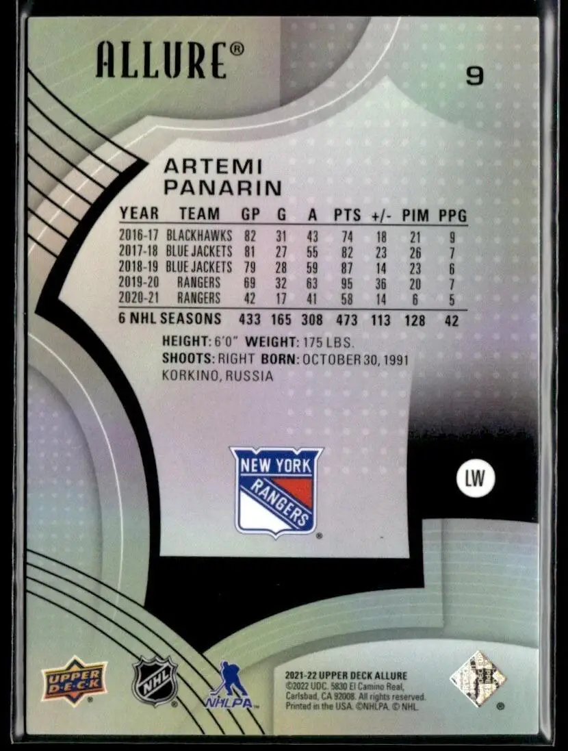 2021-22 Upper Deck Allure #9 Artemi Panarin 1