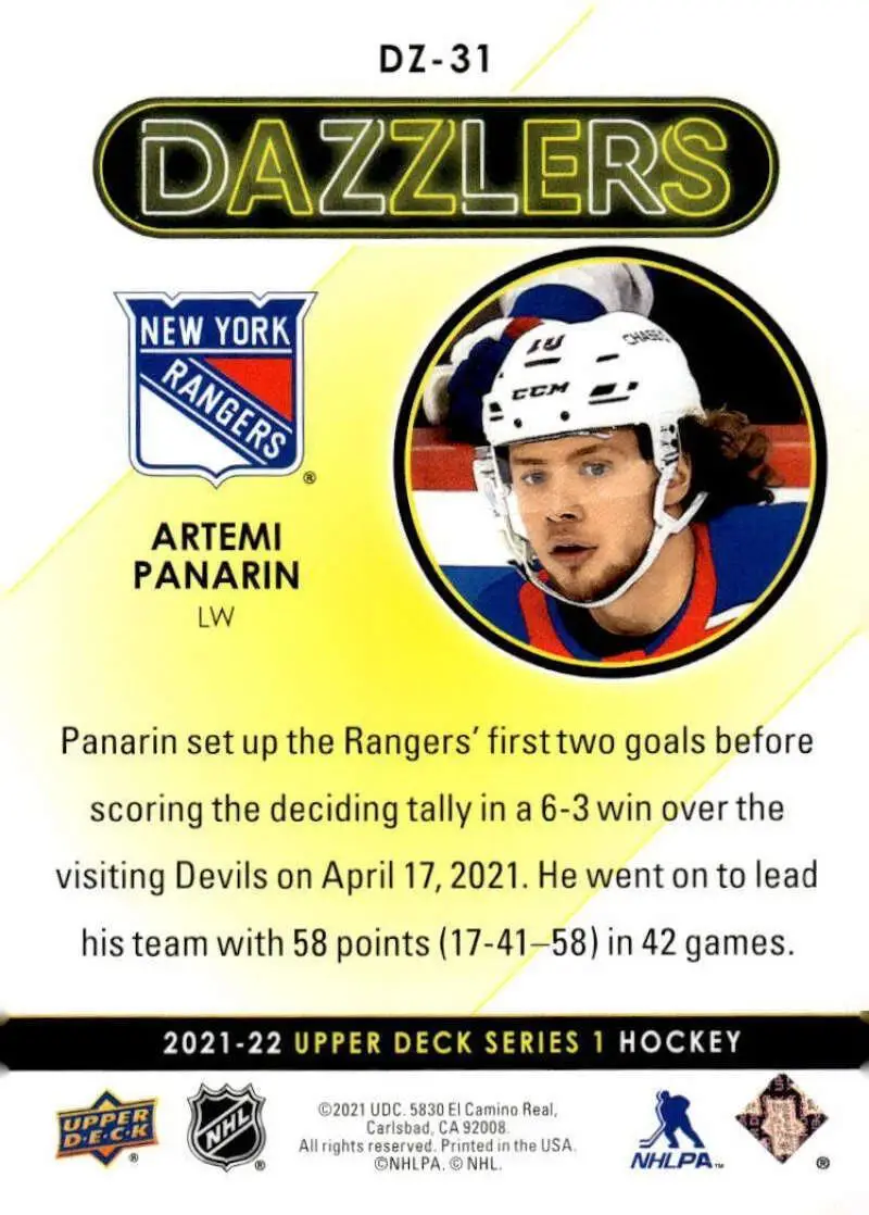 2021-22 Upper Deck Dazzlers Purple #DZ31 Artemi Panarin 1