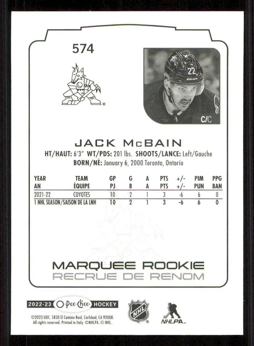 2022-23 O-Pee-Chee #574 Jack McBain RC 1