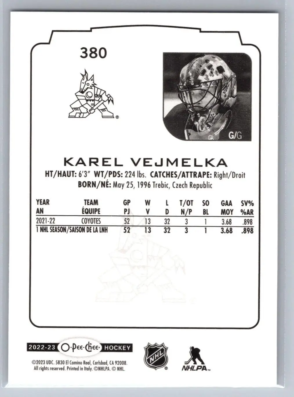 2022-23 O-Pee-Chee #380 Karel Vejmelka 1