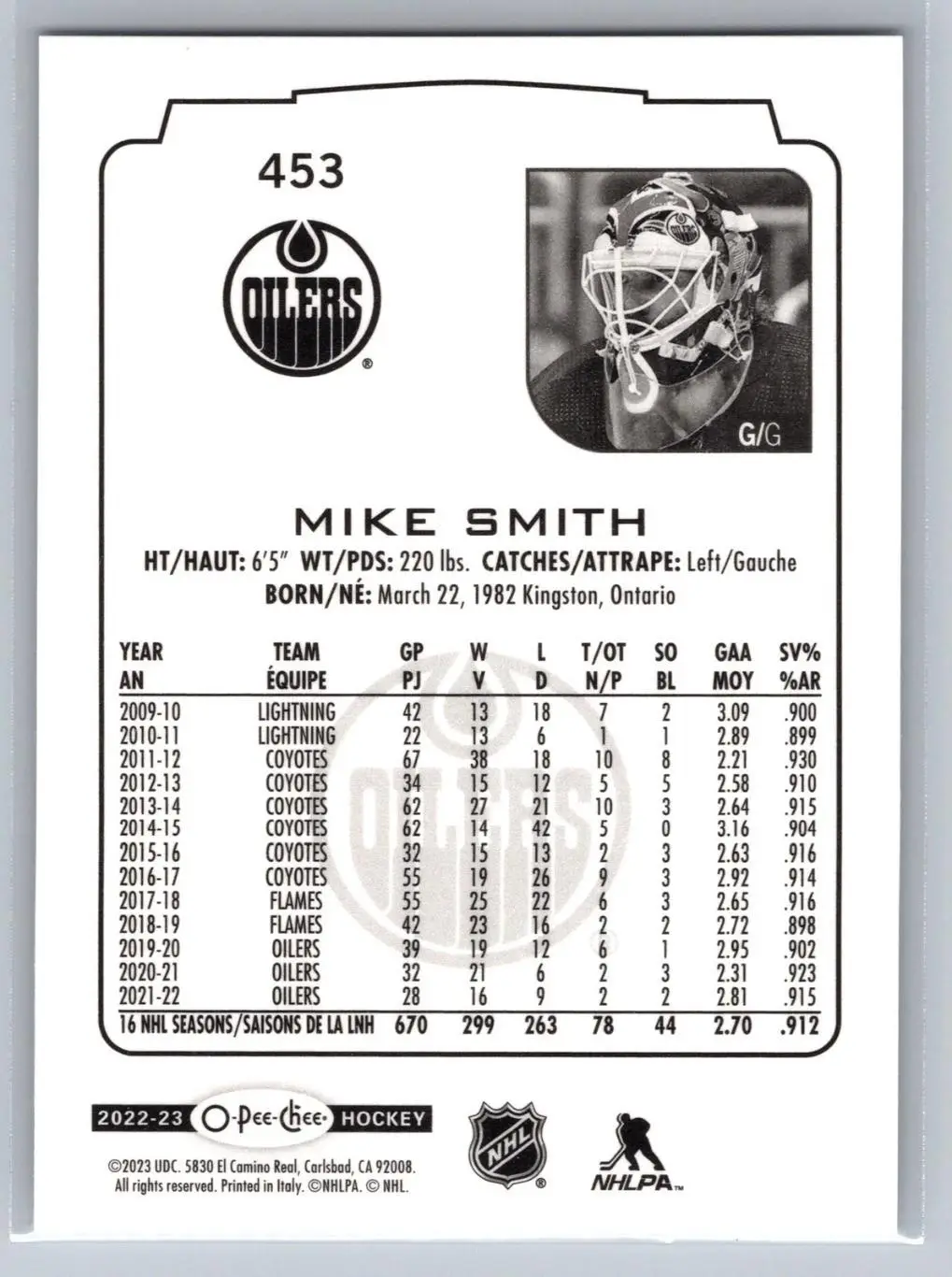 2022-23 O-Pee-Chee #453 Mike Smith 1