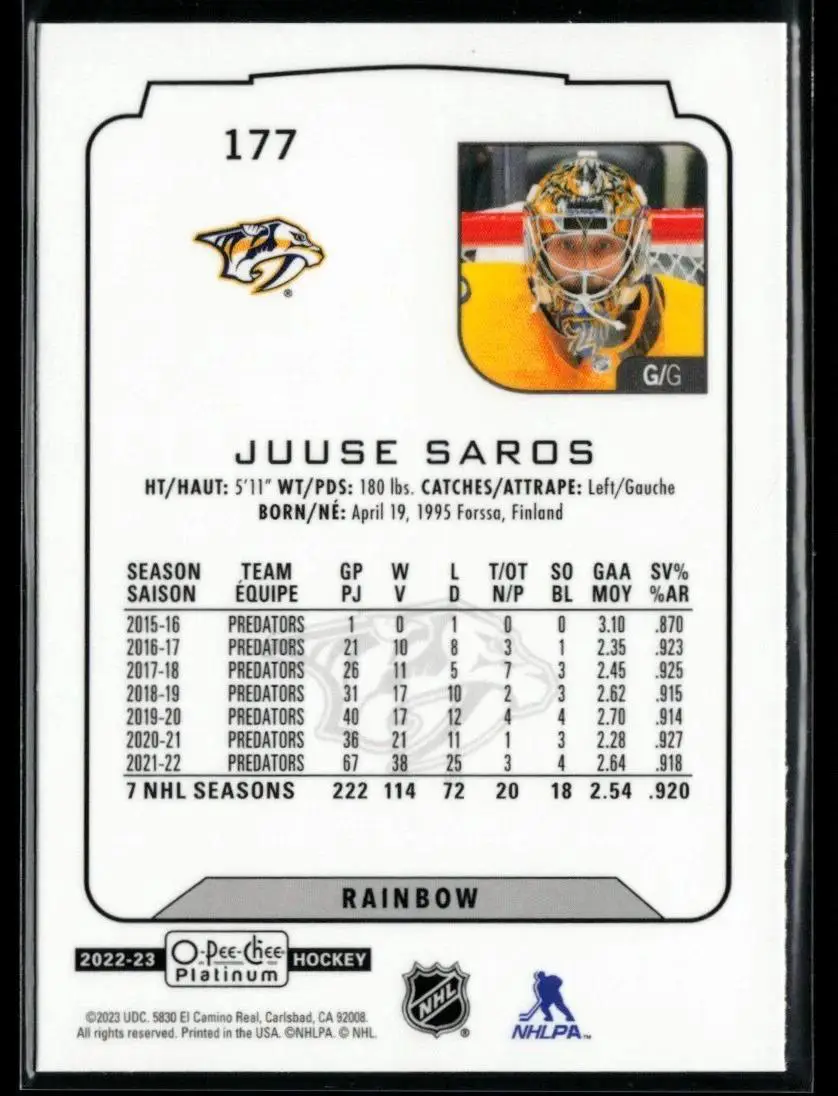 2022-23 O-Pee-Chee #177 Juuse Saros 1