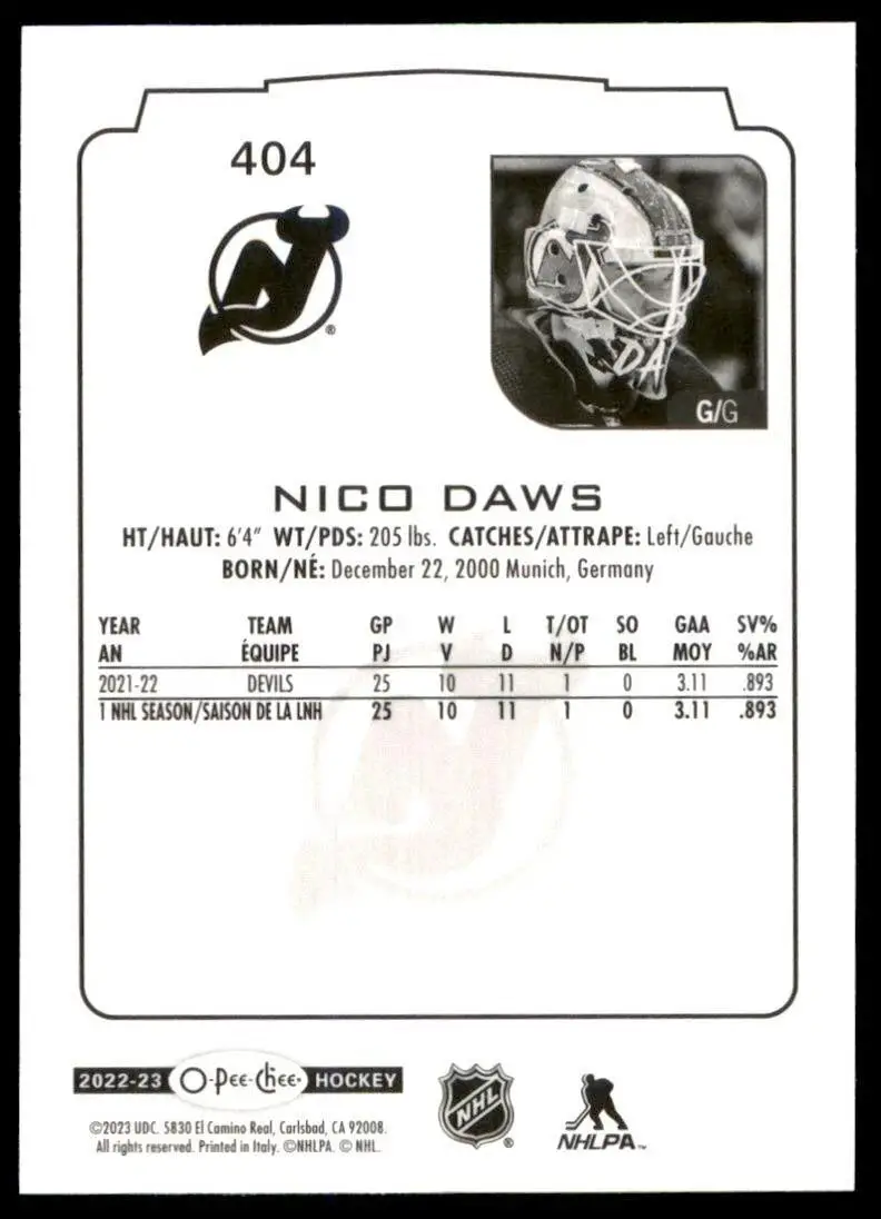 2022-23 O-Pee-Chee #404 Nico Daws 1
